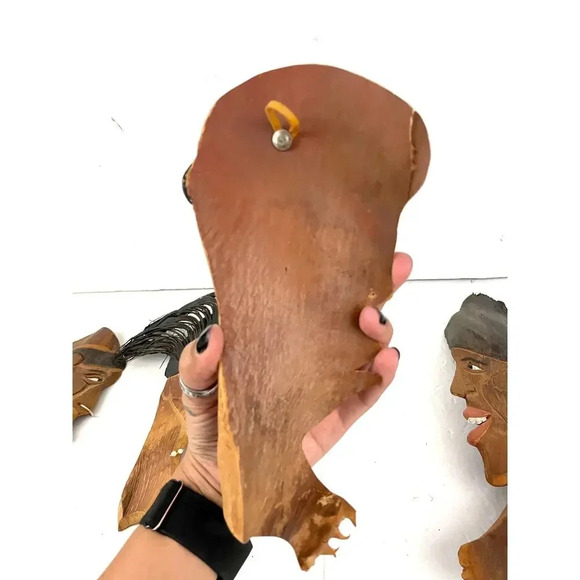 VTG Lot of 4 African Hand Carved Wood Head Profile Faces Wall Art Plaque Unique - Picture 9 of 15